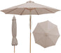 9FT/10FT Bamboo Patio Umbrella, Large Outdoor Umbrella with UPF 50+ Sun Protection, Rope Pulley Lift & Push-Button Tilt, 8-Rib Ventilated Canopy for Garden, Deck, Backyard & Outdoor Dining