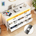 Farmhouse 6 Drawer Dresser with Charging Station & LED Lights, Slim Wooden Bedroom Dresser, Rustic Chest of Drawers Clothes Storage Organizer for Closet Dorm Apartments, White