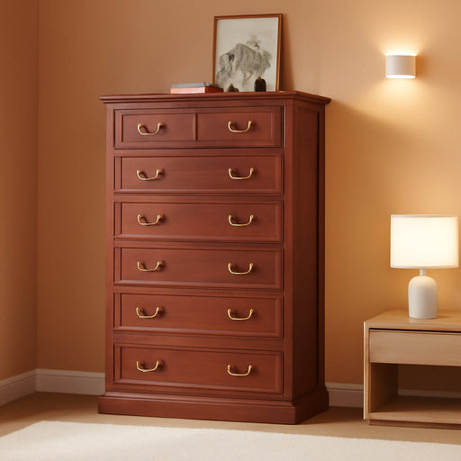 Farmhouse Dresser with 7 Drawers, 58.7”Tall Wooden Rustic Chest of Drawers with Natural Texture, Vintage Design, Bedroom Dressers with Drawers for Bedroom, Oak Brown