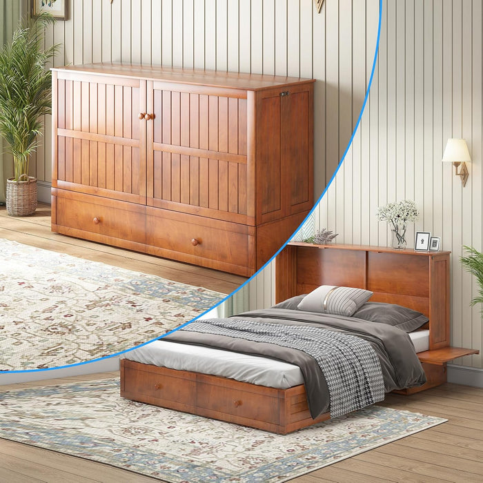 Queen Murphy Bed Cabinet With Mattress USBChargingPort