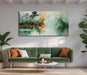 Modern Abstract Landscape Canvas Wall Art 48"X24", Teal Green Forest Lake Picture Textured Painting Artwork Framed for Living Room Bedroom Office Home Decor