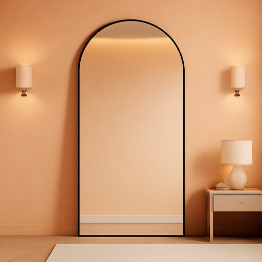 Oversized Full Length Mirror with Stand, 83"X44" Arched Floor Mirror, Aluminum Frame, Wall Mounted/Leaning/Free Standing, Large Body Mirror for Bedroom Living Room Entryway Dressing Room,Black