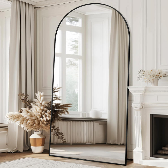 Oversized Full Length Mirror with Stand, 83"X44" Arched Floor Mirror, Aluminum Frame, Wall Mounted/Leaning/Free Standing, Large Body Mirror for Bedroom Living Room Entryway Dressing Room,Black