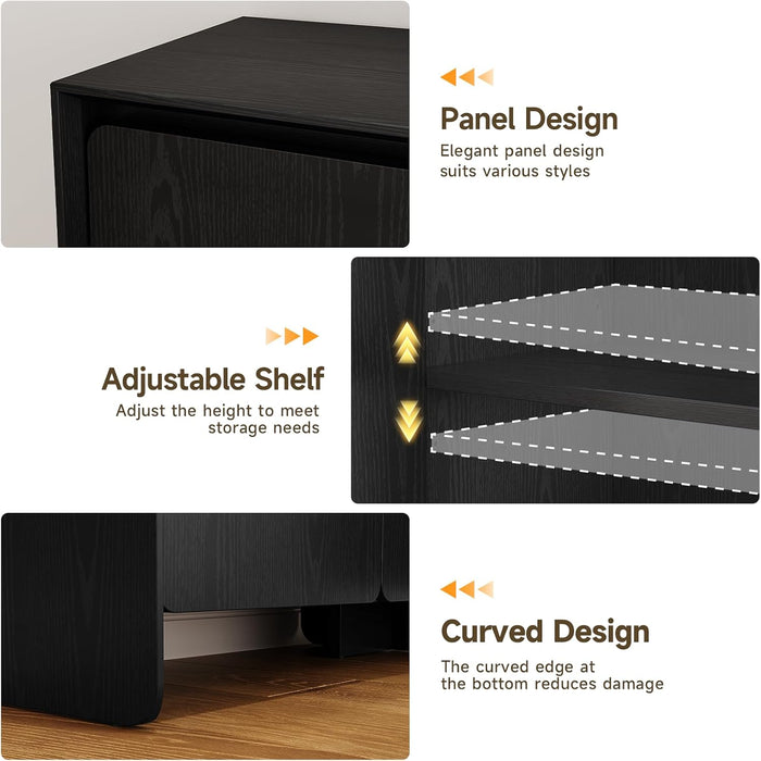 63" Sideboard Buffet Cabinet with 4Door & Adjustable Shelves, Black