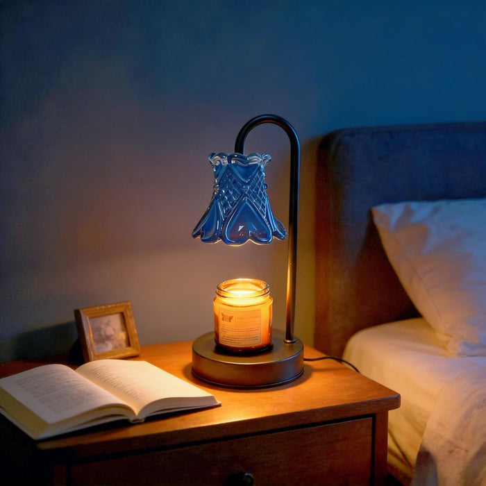 Candle Warmer Lamp with Dimmable, Blue Flower Lampshade Birthday Gifts for Women Mom, House Warming Gifts New Home Decor, Wax Melt Warmer for Jar Candles （Including Candles and Bulbs）