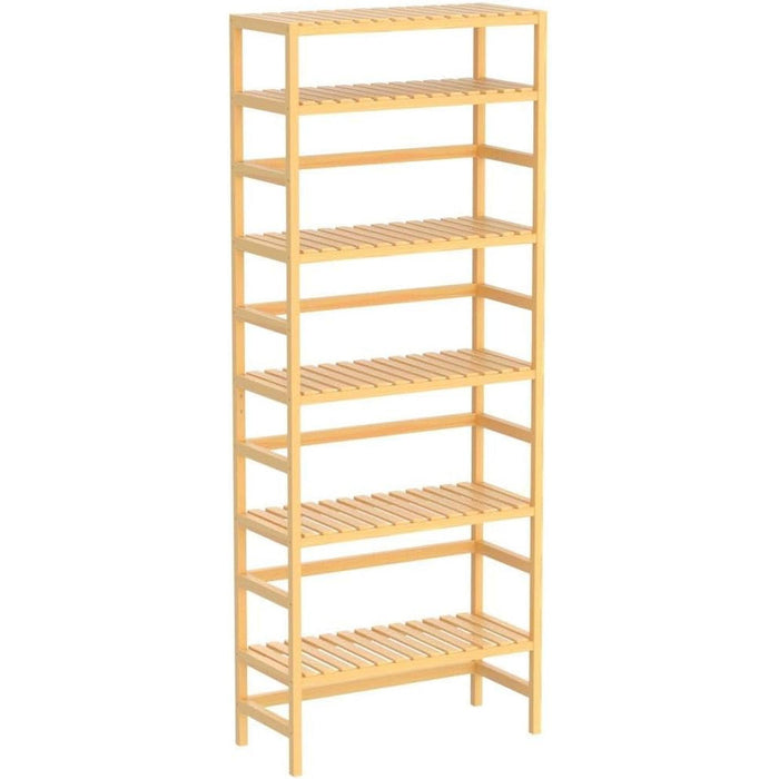 6-Tier Bamboo Bookshelves and Bookcases, Adjustable 63.4”Tall Shallow Book Shelf Organizer Rack, Freestanding Storage Shelving Unit for Living Room, Kitchen, Bathroom, Office, Natural