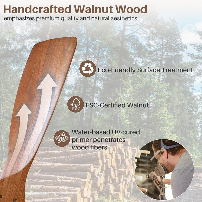 Wood Ceiling Fan No Light, Walnut, 52" Ceiling Fan without Light, Flush Mount, Modern Solid Wood 3 Blade Ceiling Fans with Remote for Indoor Farmhouse Bedroom Living Room Outdoor Patio Porch