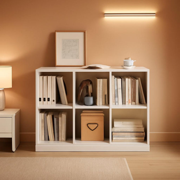 6 Cube Organizer Bookcase - Fabric Storage Bins Container, Open Shelf Simple Compartments Bookshelf, White