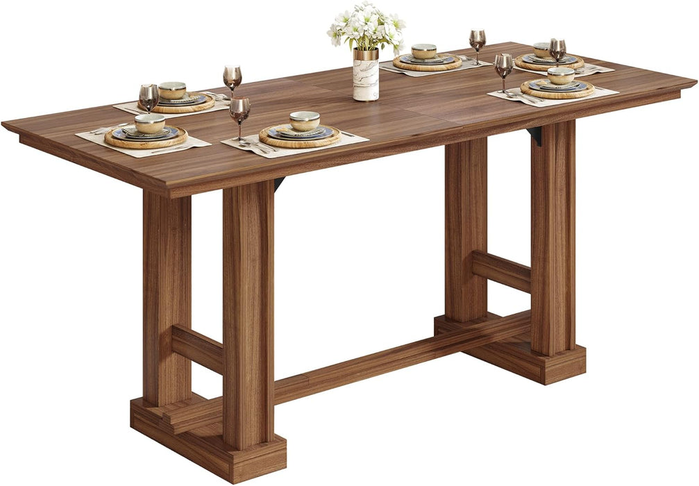 70-Inch Rustic-Style Farmhouse Dining Table Dark Walnut