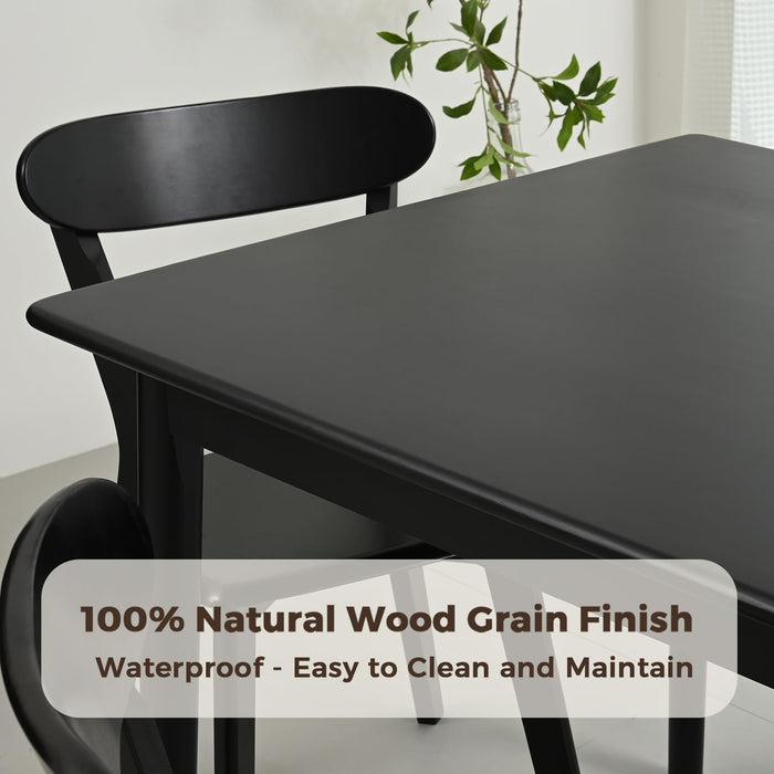 70.8" Large Solid Wood Dining Table for 6-8 People, Mid Century Modern Rectangular Oak Kitchen Table, Farmhouse Dining Room Table, Easy Assembly, Black