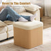 Square Ottoman with Storage, Small Pouf Ottoman Cube Vanity Stool, Upholstered Foot Rest for Reading Room/Lounge, Modern Boho Storage Footstools Coffee Table for Living Room Couch, Beige