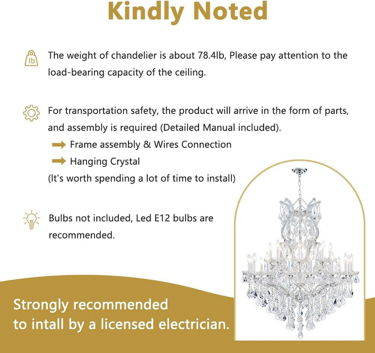 Large Silver Modern Crystal Chandelier Light Fixtures - 24 Lights, Maria Theresa Crystal Pendant Light Foyer Chandelier Fixtures for Staircase Hallway Living Room Entryway