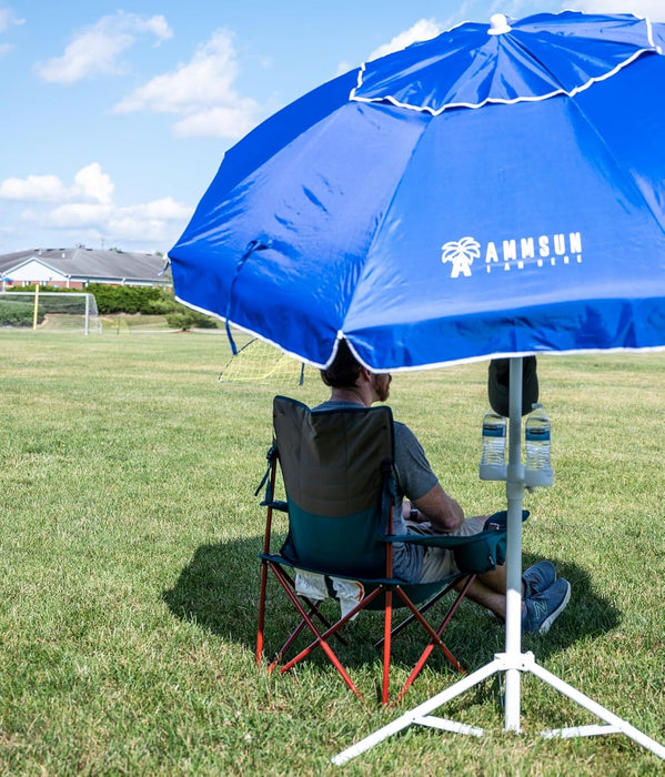 Portable Umbrella with Stand, 6.5Ft Sun Shade Umbrella with Stand, Premium Lightweight Standing Umbrella for Sporting Games, Instant Sun Protection Patio Umbrella, Easy to Carry, Blue