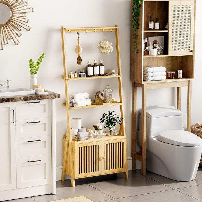 Tall Bamboo Integrated Floorstanding Bookcase With Drawers