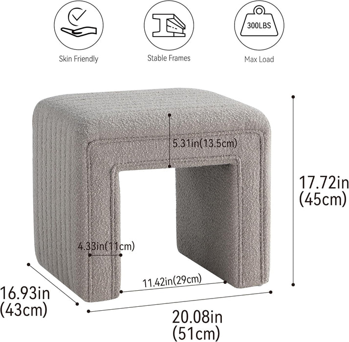 Vanity Stool Chair,Modern Boucle Ottoman Foot Stool with Wooden Legs Sofa Bench Footstool Extra Seat for Vanity,Makeup Room,Living Room,Entryway,Office (Fully Assembled) (Taupe)