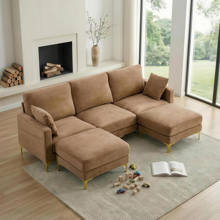 Khaki OneHundredInch U Shaped Chenille Luxurious Couch