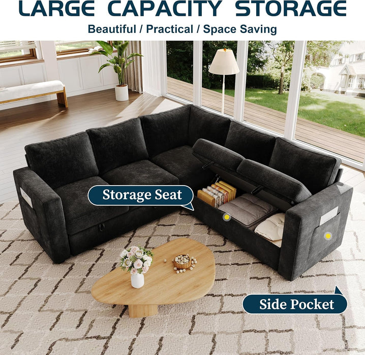 Black 83Inch DeluxeSleeper Sectional Sofa With Storage