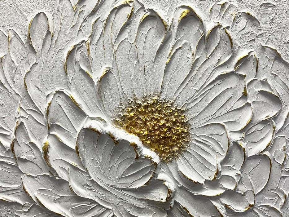 Art,30X45Inch Hand Painted Textured White Flower Oil Painting on Canvas Gold Acrylic Wall Art Abstract Landscape Paintings Stretched and Framed Ready to Hang