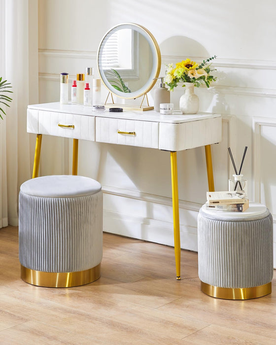 round Storage Ottoman Set of 2 Ottoman for Dorm Vanity Stool with Storage Velvet Footstools End Table Boucle Ottoman for Home Organization Gray UWBD016G