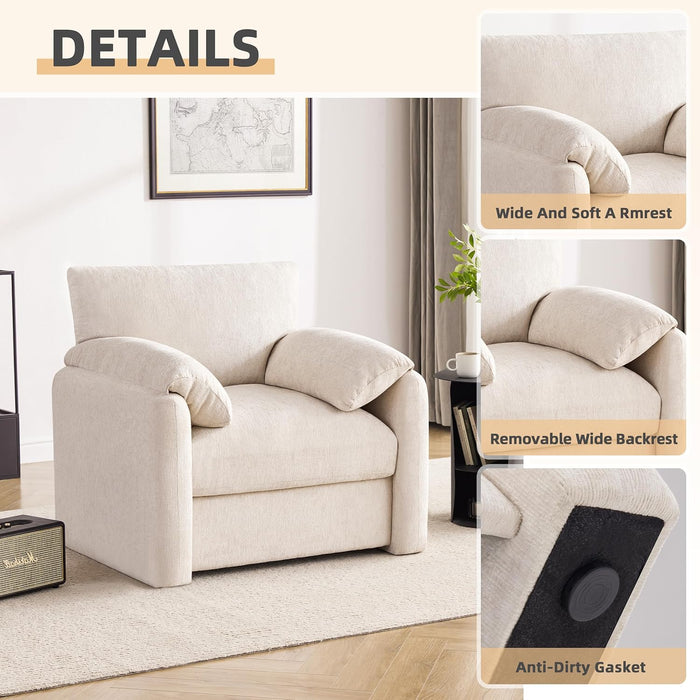 Beige Chenille Upholstered Oversized Armchair 38.6 Inch