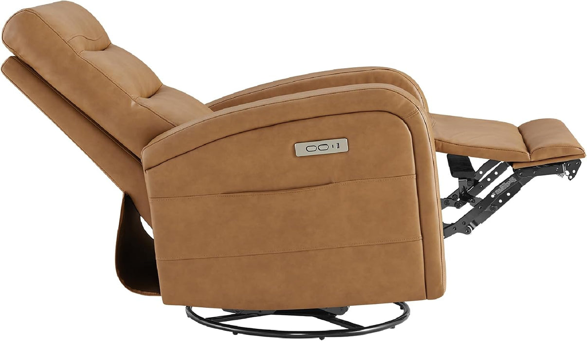 Power Swivel Recliner Chair, Faux Leather Recliner 270° Rotation Modern Nursery Glider, Ergonomic Armrest & Side Storage Pocket, Comfortable Armchair for Living Room Bedroom & Nursery