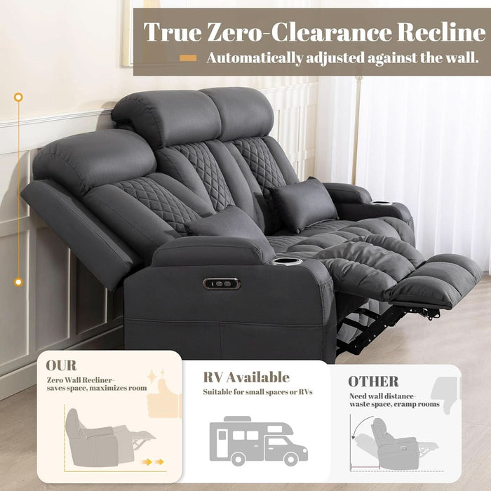 Zero Wall Hugger Power Reclining Sofa with Adjustable Headrest, Electric Reclining Couch with Drop-Down Table,Outlets, Power Loveseat Recliner Sofa for Living Room (Gray, 3 Seat)