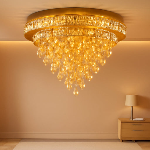 Crystal Ceiling Light Smart Flush Mount Chandelier for Dining Room