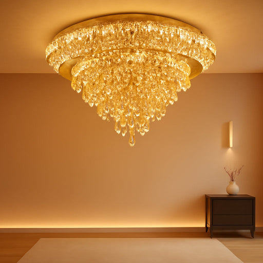 Crystal Ceiling Light Smart Flush Mount Chandelier for Dining Room