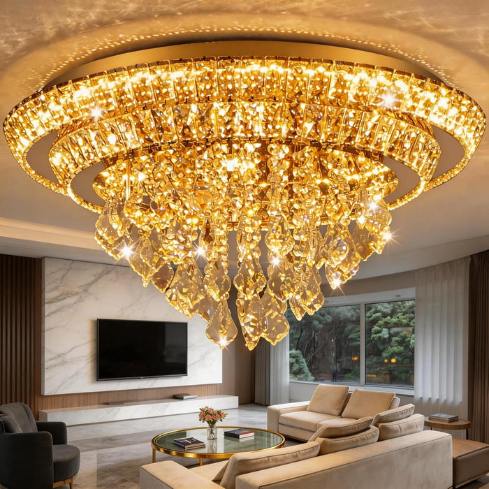 Crystal Ceiling Light Smart Flush Mount Chandelier for Dining Room