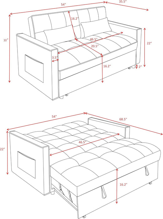 54 Inches Convertible Sofa Bed With AdjustableBackrest