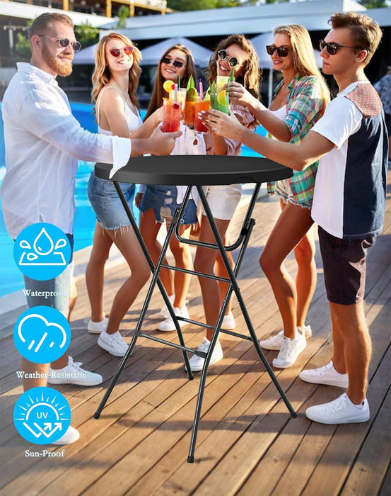 Round Folding Table, 32" Bar Height Tables for Parties and Commercial Events, Portable Plastic Table W/Thick Table Top, Metal Frame, Locking Legs, Indoor Outdoor Accessory, 2 Pack, Black