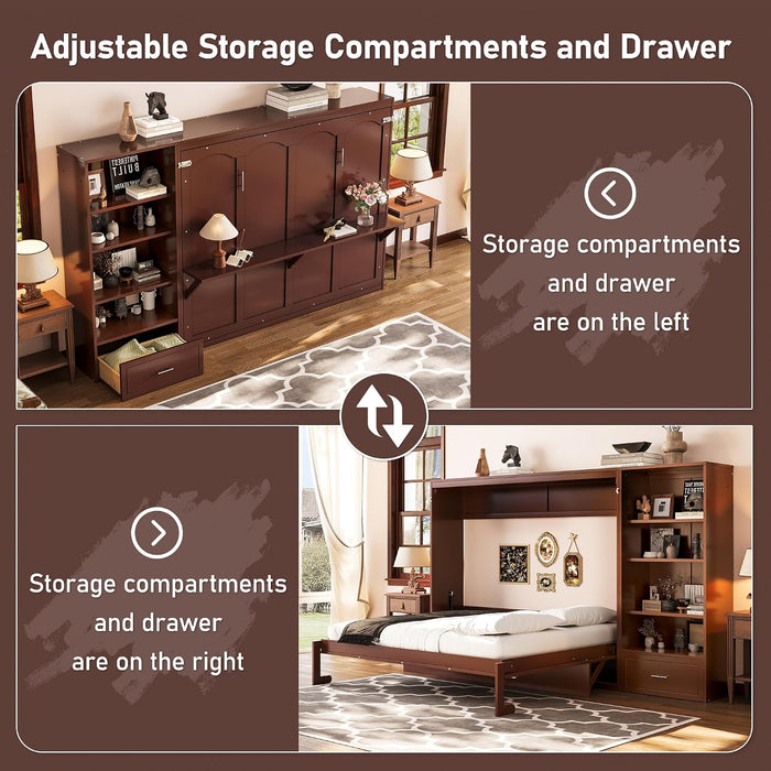 Queen Horizontal Murphy Bed With Desk WalnutFinish