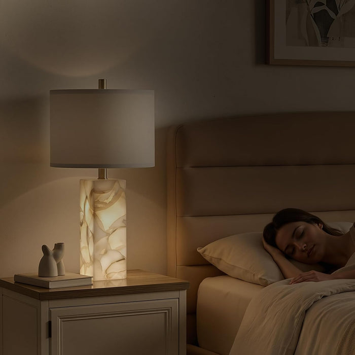 23" Alabaster Table Lamp Set of 2 with Night Light for Living Room