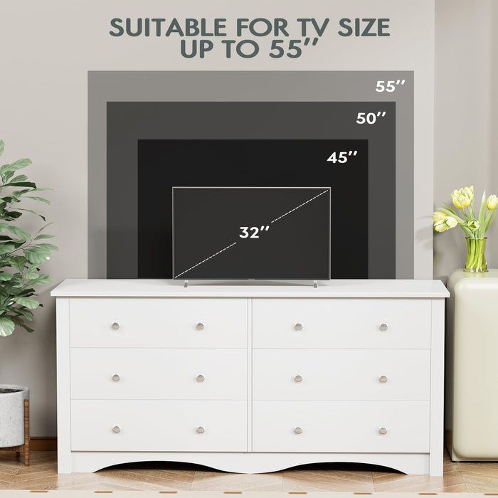White Wood Dresser with 6 Drawer, 47.2‘’ Cabinets Dressers Wood Dresser Cabinet, Organizer Drawers for Bedroom, Living, Hallway