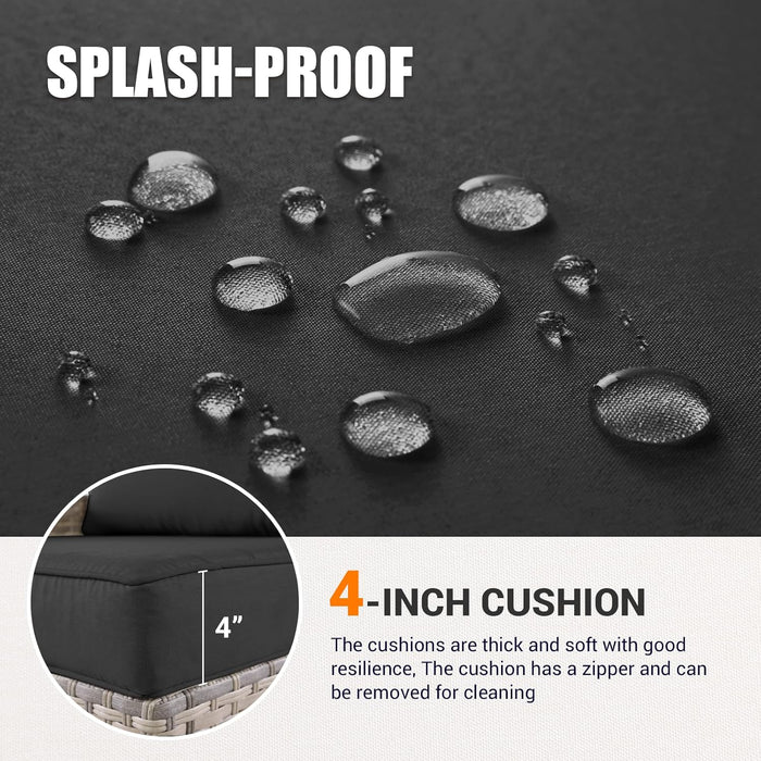 7Pcs Patio Rocking Swivel Chair with 55,000 BTU Fire Pit Table Outdoor Wicker Rattan Bistro Set with Tempered Glass Side Table, Outdoor Patio Furniture Set for Garden and Balcony, Dark Grey