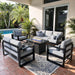 5 Pieces Aluminum Outdoor Patio Furniture Set, Metal Modern Conversation Sofa Set with Fire Pit Table and Washable Thick Cushions for Porch, Backyard, Deck