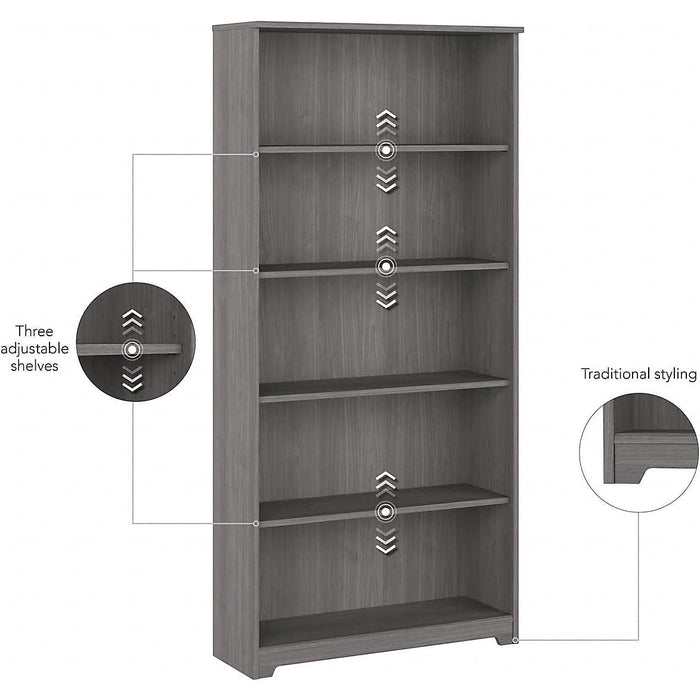 Bush Furniture Cabot Tall 5 Shelf Bookcase | Large Open Bookshelf in Modern Gray | Sturdy Display Cabinet for Library, Living Room, and Home Office