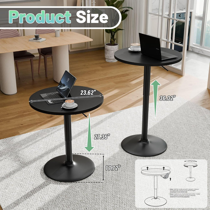 Bistro Pub Table Height Adjustable round 23.6 Inch Bar Table, 360°Swivel Cocktail Table for Dining Room, Party, Café (1, Black)