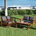 4 Pieces Acacia Wood Patio Furniture Set, Outdoor Seating Chat Set with Gray Cushions & Back Pillow, Conversation Set with Coffee Table, Ideal for Garden, Backyard, Poolside