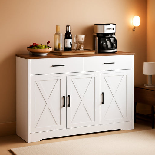 42.5" Farmhouse Sideboard Buffet Cabinet with Barn Doors, White
