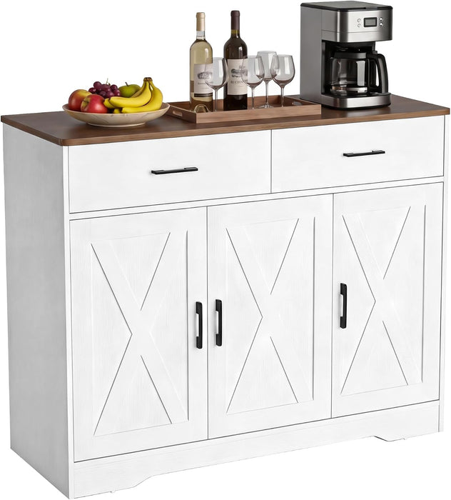 42.5" Farmhouse Sideboard Buffet Cabinet with Barn Doors, White