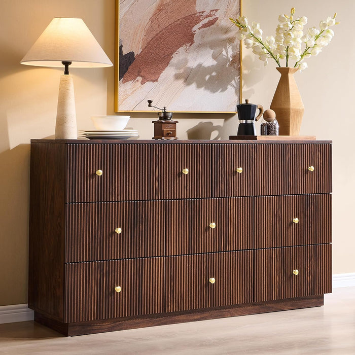 Fluted 8 Drawers Dresser for Bedroom, 55" W Modern Dressers & Chest of Drawers with Metal Handle, Wood Closet Clothes Storage Organizer,Storage Dressers Organizer for Hally/Living Room, Natural