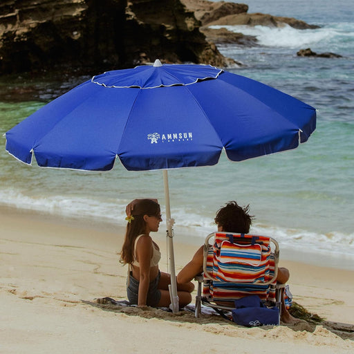 8 Feet Large Beach Umbrella with Sand Anchor Heavy Duty High Wind Portable Outdoor Umbrellas UV 50+ Protection Air Vent Tilt Patio Garden Pool