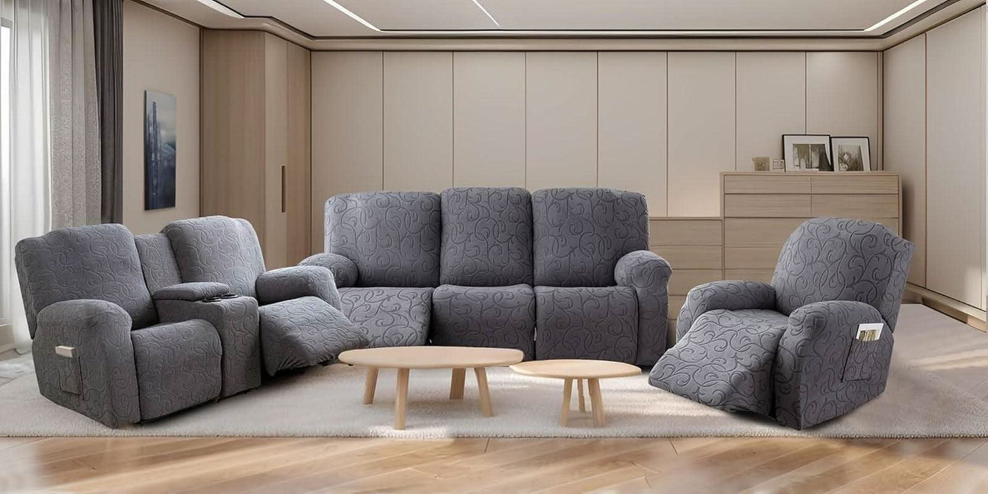 Recliner Sofa Covers Sectional Couch Cover for Reclining Couch 3 Seat, 5-Pieces 3 Cushion Sofa Stretch Recliner Sofa Slipcover, Soft Jacquard Furniture Dog Couch Cover Protector