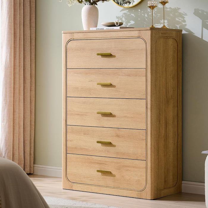 46" Tall Transitional 5-Drawer Dresser for Bedroom, Pale Honey Oak