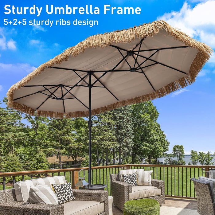 13Ft Thatch Umbrella Tiki Bench Umbrella with Crank, Water-Resistant for Bench, Patio,Pool