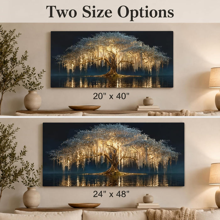 Large Tree of Life Canvas Wall Art Abstract Black and Gold Tree of Life Picture Wall Decor Nordic Gold White Flowers Poster Print Artwork for Living Room Bedroom Office Hallway Home Decoration