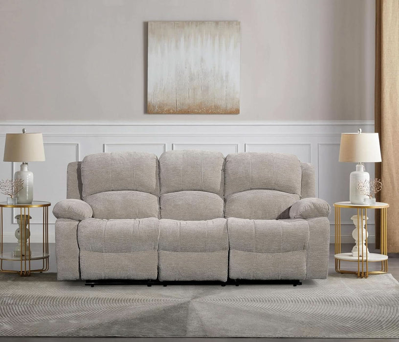 Soft Microfiber Reclining Sofa Set, Drop down Table, Cupholder Console, Living Room Set, Sofa Loveseat Glider Chair 8018M (Light Grey, Sofa+Loveseat)
