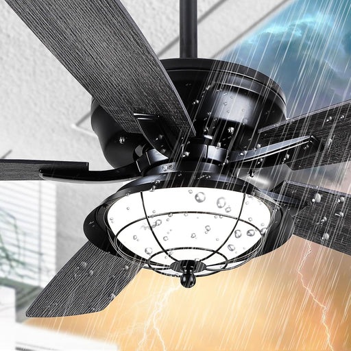 52" Ceiling Fan with Lights and Remote - Indoor/Outdoor Ceiling Fans, Waterproof for Patios, Gazebos, and Backyards - Wet Rated, Quiet, 6-Speed, 3-Color Lighting, Farmhouse Modern Style