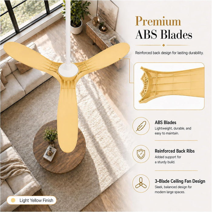 60" Ceiling Fan with Light, Oak Wood-Look ABS Plastic Blades